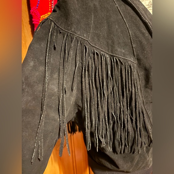 Vintage Adler Real Genuine Leather Fringe Black Jacket cowgirl western size XL - Picture 4 of 12
